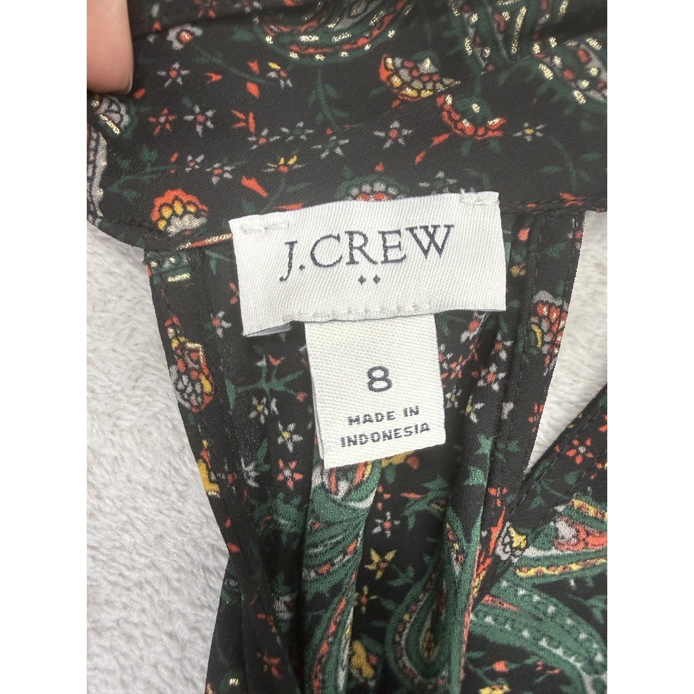 J.Crew Paisley Tie Neck Sleeveless Blouse Top Black Boho Floral Size 8 - Picture 6 of 10
